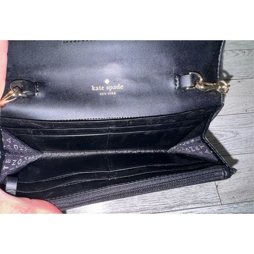 NWT Kate Spade Laurel Way Black‎ Glitter Chain Wallet Clutch w/ Detachable Strap